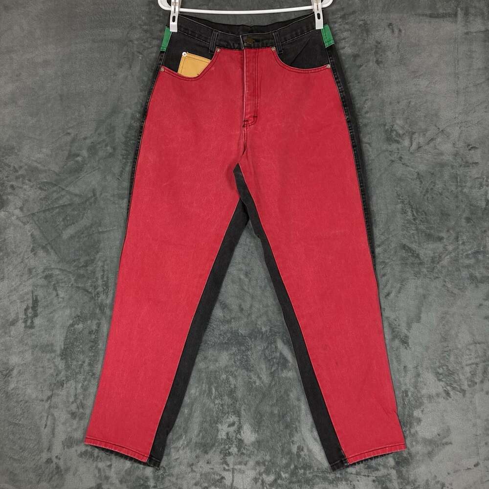 Vintage 90s Color Block Dyed Mom Jeans Womens 11 High Rise Tapered Leg USA 29x29